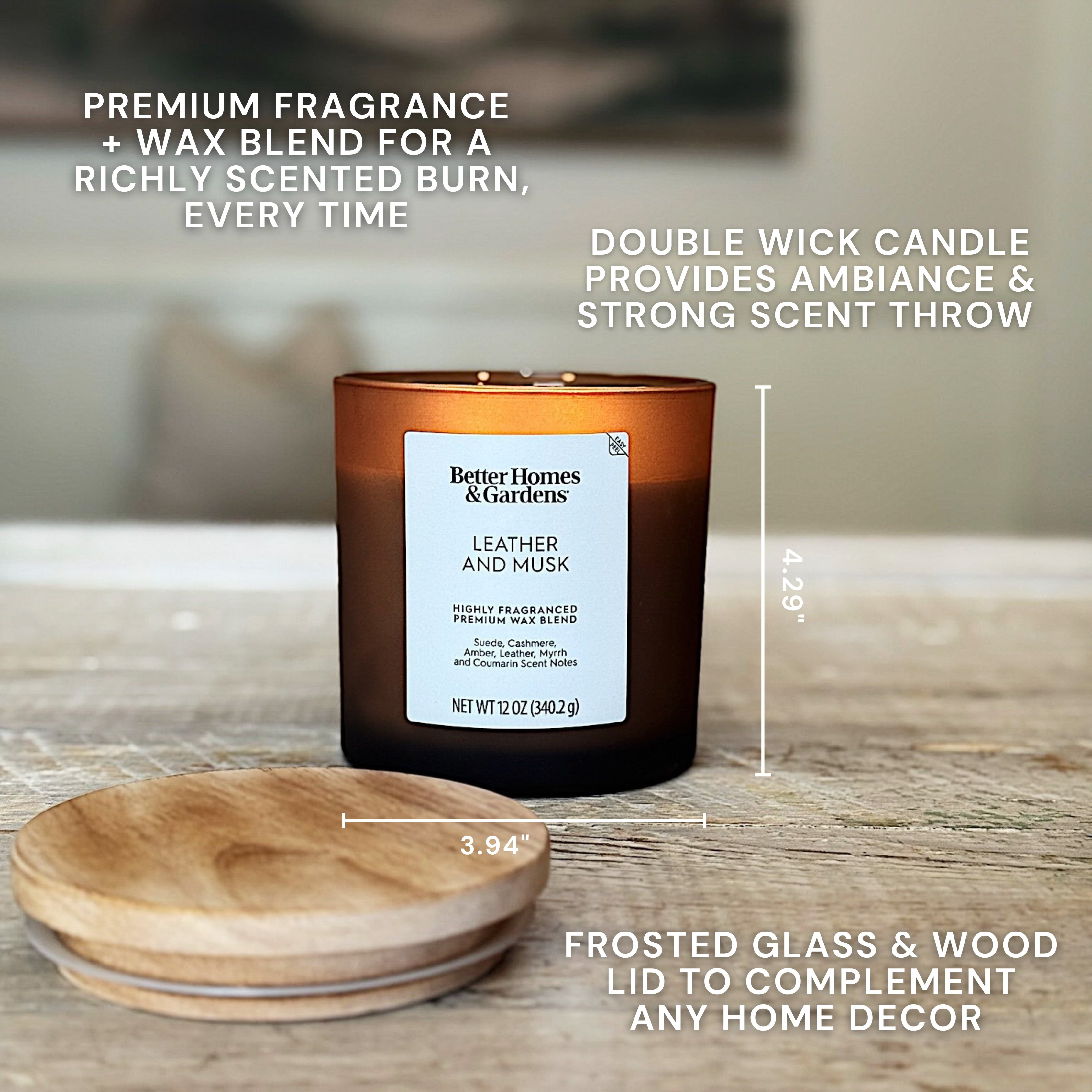 (2 pack) Better Homes and Gardens Leather and Musk Scented 2-Wick Frosted Jar Candle 12oz.