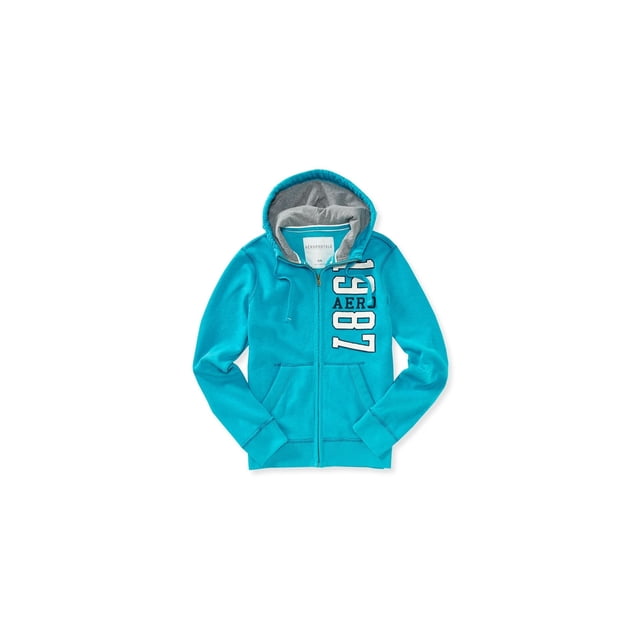 Aeropostale - Sudadera con capucha para hombre con cremallera completa 1987, azul, grande Aeropostale Sudadera