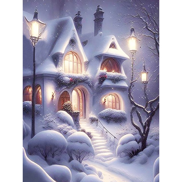 Pintura de diamante 5D DIY taladro redondo completo decoración de vista de calle nocturna nevada 30x40cm