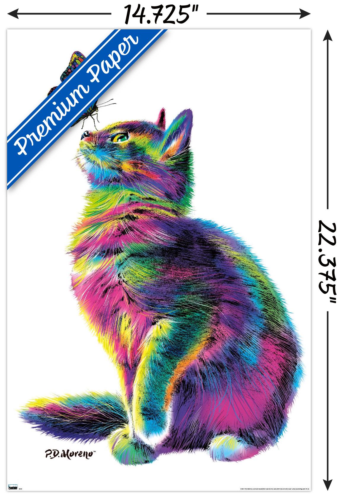 PD Moreno - Cat and Butterfly Wall Poster, 14.725" x 22.375"