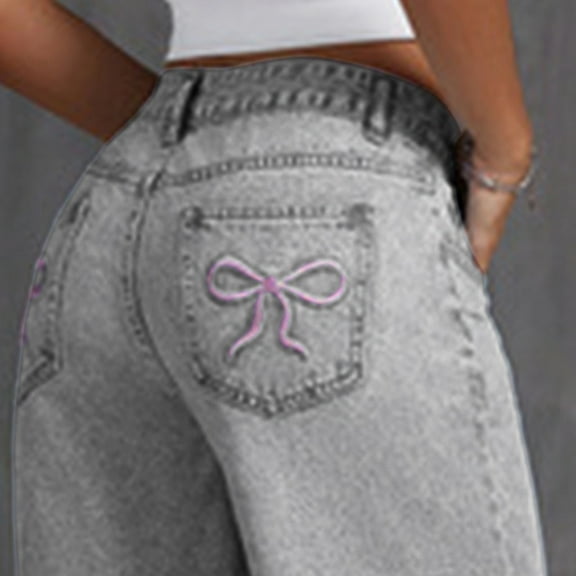 Toddler Girl's Elastic Waist Wide Leg Cargo Jeans Baggy Denim Pants with Flap Pocket Y2k Ripped Straight Leg Sweat Pants For Girls 7-8