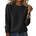 thumbnail image 2 of Women's Fashion Casual Loose Pullover Solid Color Round Neck Long Sleeve Knit Sweater for Fall and Winter, Comfortable and Versatile, Ideal for Everyday Wear,Black,Size L, 2 of 6