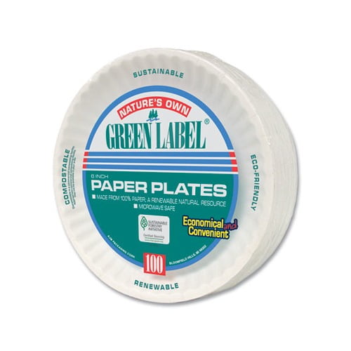 10 PACKS : AJM AJMPP6GRE Green Label Paper Plates, Microwavable, 6
