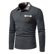 Golf Shirts for Men with Pockets Button Collar Long Sleeve Pullover Business Work T-Shirts Casual Plaid Printed Lapel Comfort Slim Tees Tops