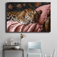 thumbnail image 5 of Mudket Framed Sleeping Leopard on Pink Pillow Canvas Wall Art, Cute Leopard Print Wall Decor for Bedroom, Cozy Animal Wall Art, Ready to Hang - 12"L x 8"W, 5 of 10