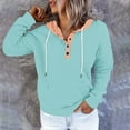 thumbnail image 2 of Lenpel Women's Fashion Hoodies Long Sleeve Quarter Button Drawstring Hooded Sweatshirts Casual Loose Pullover Tops(Light Blue,Medium), 2 of 6