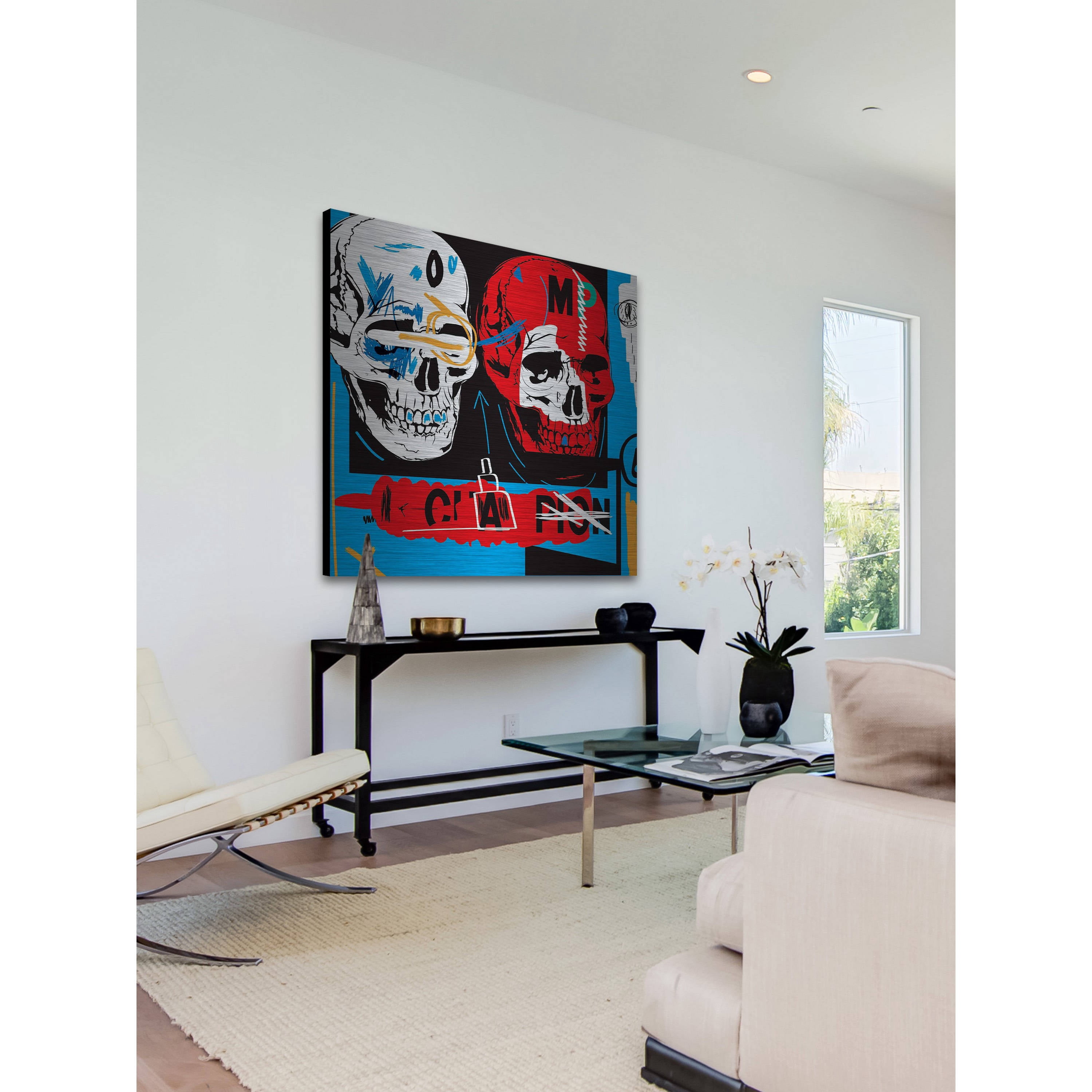 Marmont Hill "Two Skulls Ii" By Josh Ruggs Painting Art Print On Brushed Aluminum, 32.0" x 1.5"