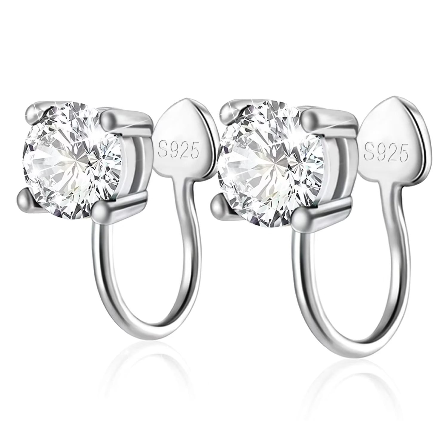 Sterling Silver Cartilage Earrings with Cubic Zirconia Ear Cuffs