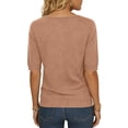 thumbnail image 4 of Women's Sweaters Casual V Neck Short Sleeve Knit Summer Pullover Sweater Tops Khaki 2XL, 4 of 5