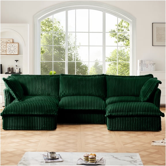 JERFIT Green Corduroy Modular U-Shaped Sectional Sofa with Deep Seating and Removable Covers