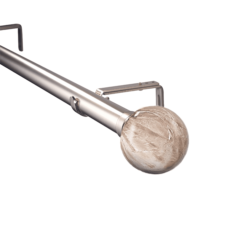 Linen Avenue Tan Travertine Single Window Curtain Rod Set, 28 to 48-inch, Polished Nickel
