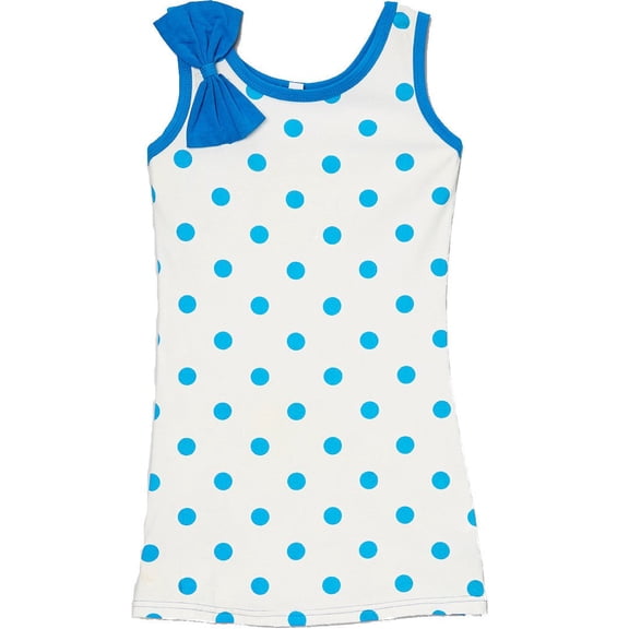 Wenchoice Girl's White & Navy Polka Dot Bow Sleeveless Dress - S(1T-2T)