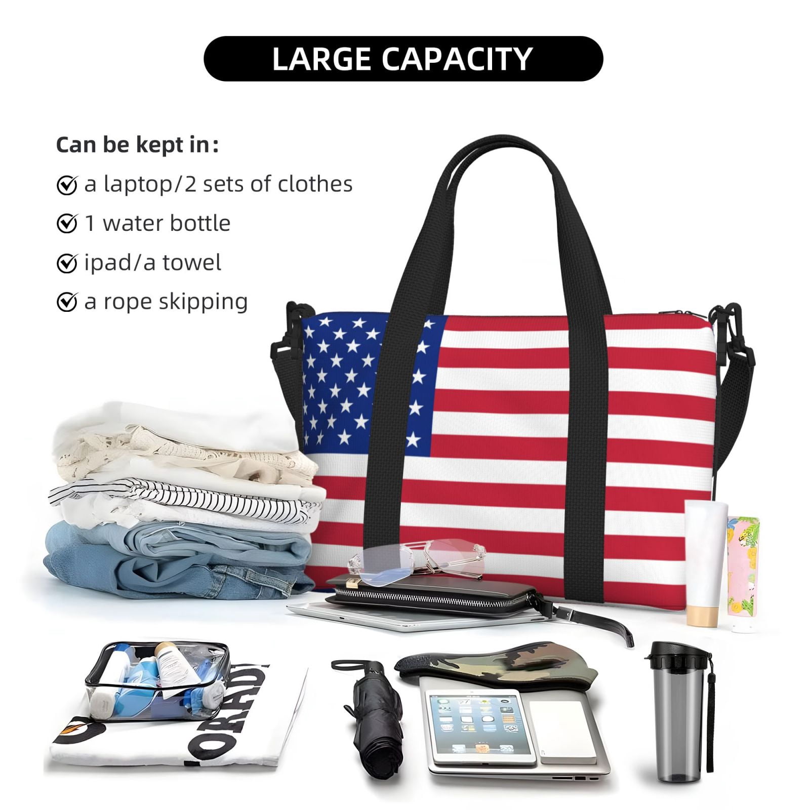 Travel Duffel Bag Love America Sports Tote Gym Bag Shoulder Weekender Overnight Bag For Women Men