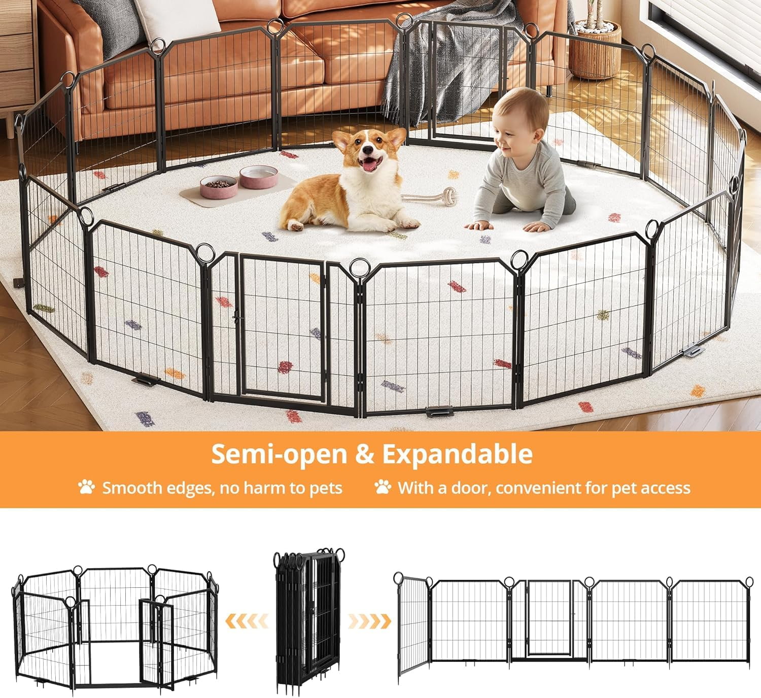 Riedhoff Dog Fence 40-Inch Indoor/Outdoor Fence for Dogs with 8Pcs Panels, Black