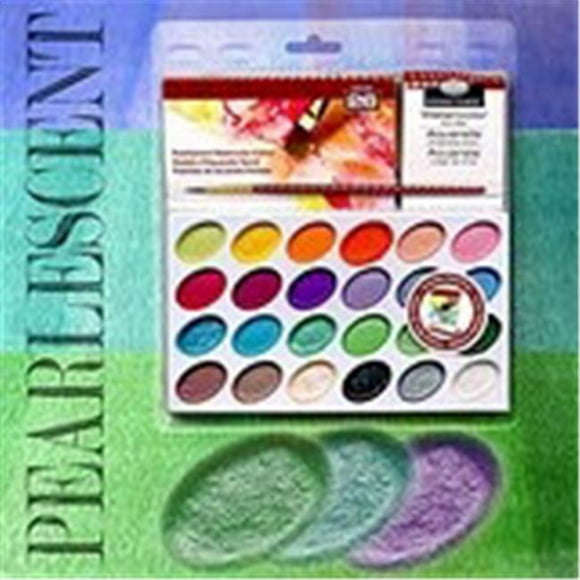 GT Luscombe 17515X Paint Set-Royal Langnickel Pearlescent Watercolor Cakes - 24 Colors with Brush
