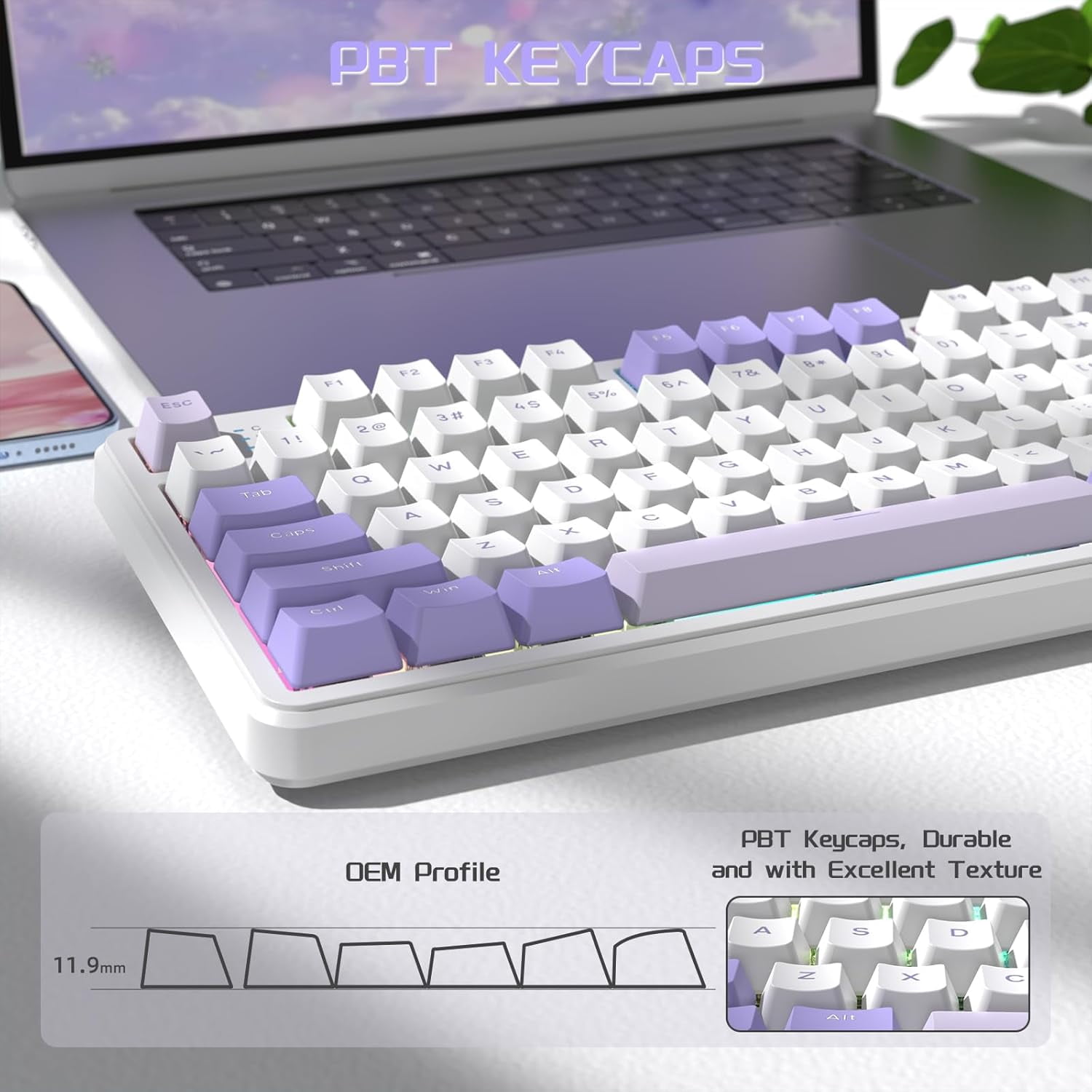 ATTACK SHARK X87 80% Wireless Mechanical Keyboard, BT5.0/2.4G/USB-C Hot-Swap Gasket Gaming Keyboard,RGB Backlit, 4000mAh,Pre-lubed Linear Switch, Side Engraved Gradient PBT Keycap for PC/MAC