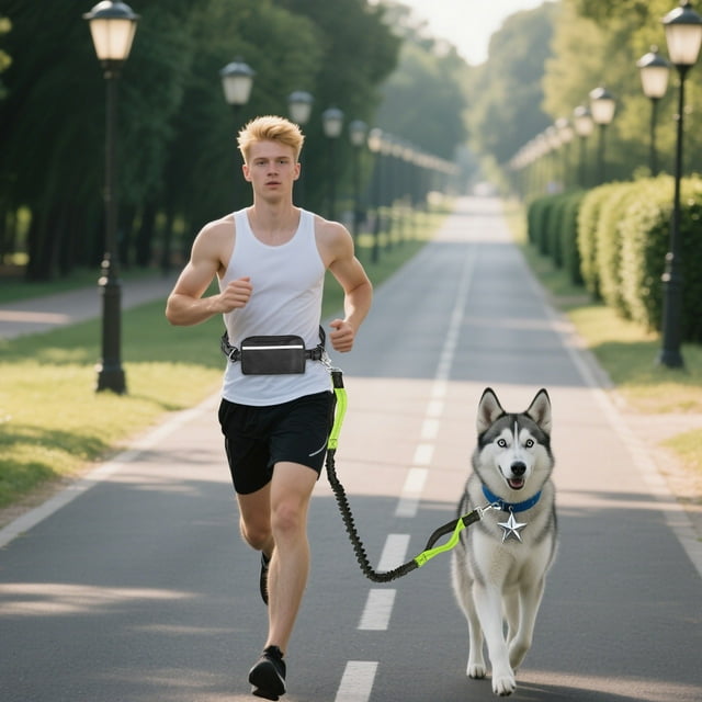 Ensemble de Laisse de Course Réfléchissante pour Animaux avec Sac de Taille pour Chiens Jogging Marche Entraînement Exercice