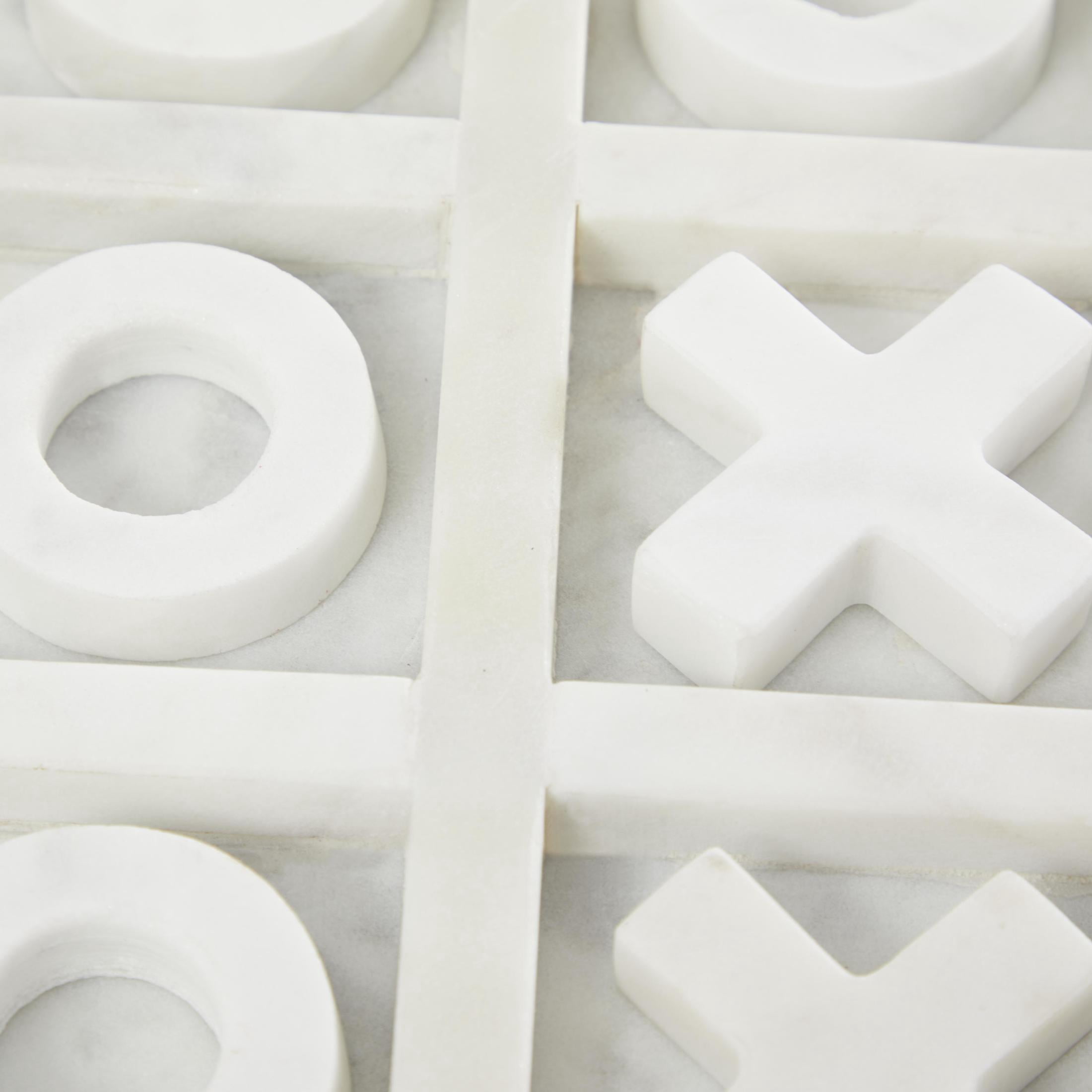 DecMode 9" x 1" White Marble Tic Tac Toe Game Set, 1-Piece