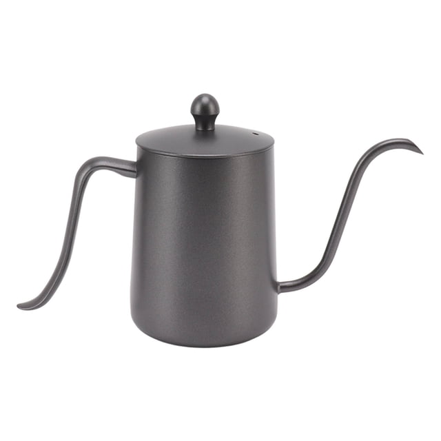 Cafetera profesional con boquilla de 600 ml de capacidad, de acero inoxidable, con cuello de cisne, para uso doméstico y de viaje, color negro