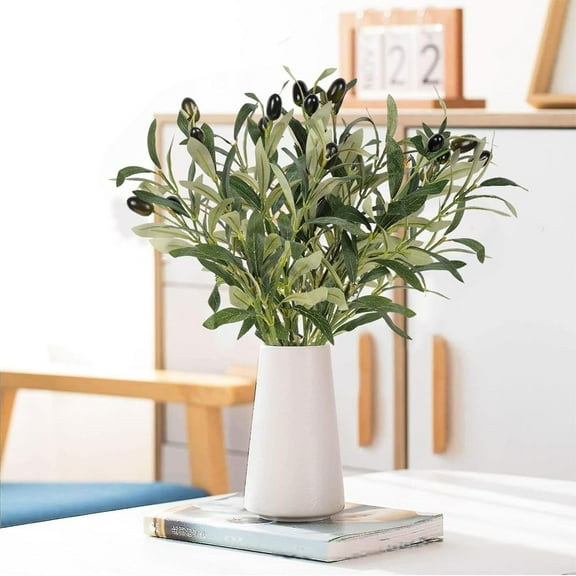 Artificial Olive Branches for Vases Fake Filler Stems Silk Greenery Twig for Centerpieces Decoration Decor for Home 1 branch and 6 forks (Vase Not Included)