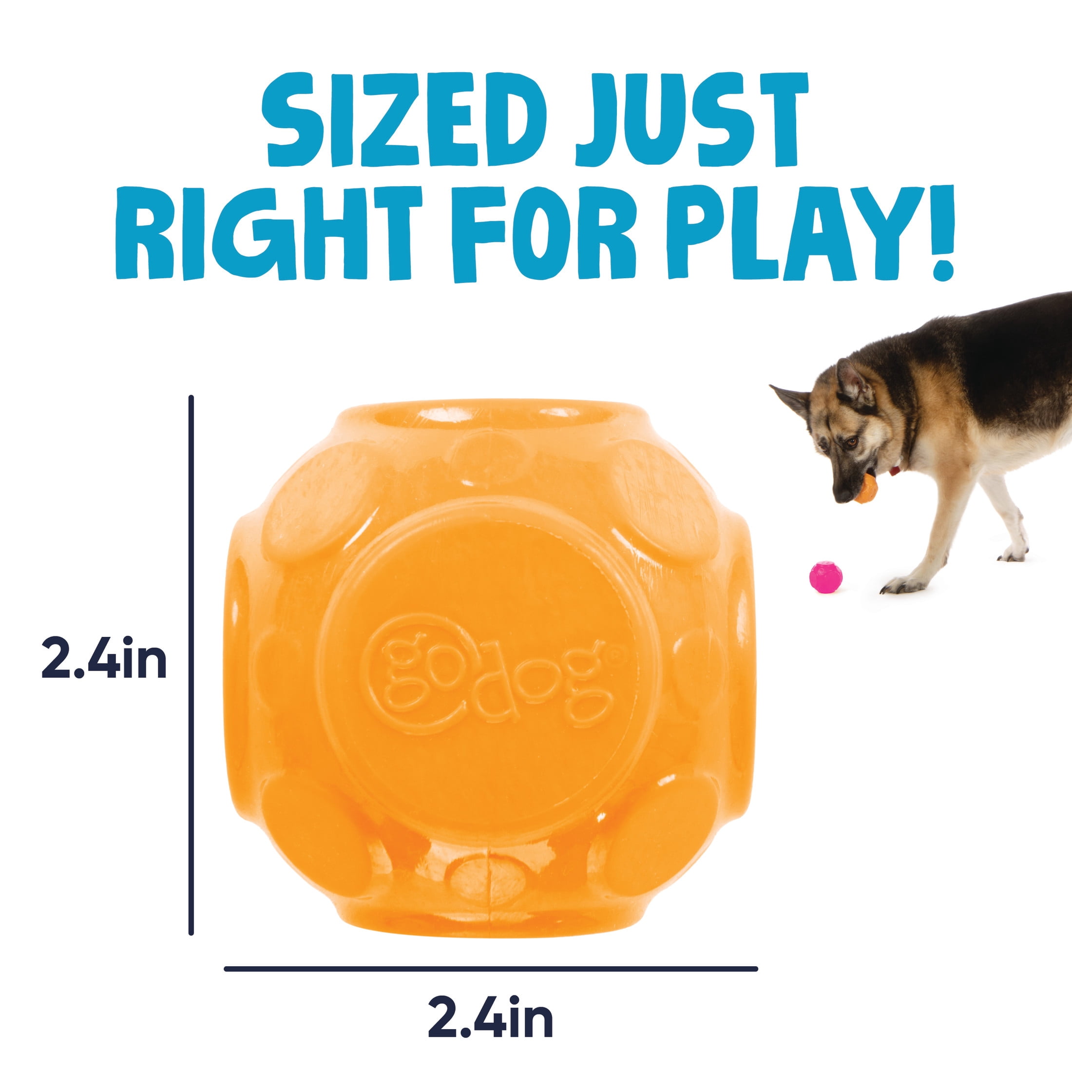goDog Silent Squeak Ball Dog Toys, 2 CNT, Orange & Pink, One Size