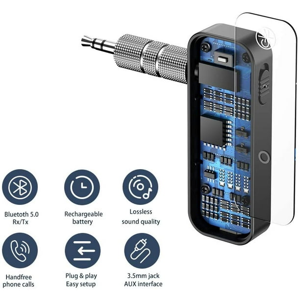 Adaptateur USB Bluetooth, Adaptateur Bluetooth 5.1 dans la Voiture AUX/USB  Double Sortie, Adaptateur Jack Bluetooth pour Voiture Récepteur Bluetooth