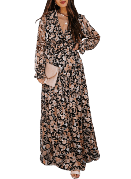 SHEWIN Boho Floral Print Maxi Dress with Long Sleeve and India Ubuy