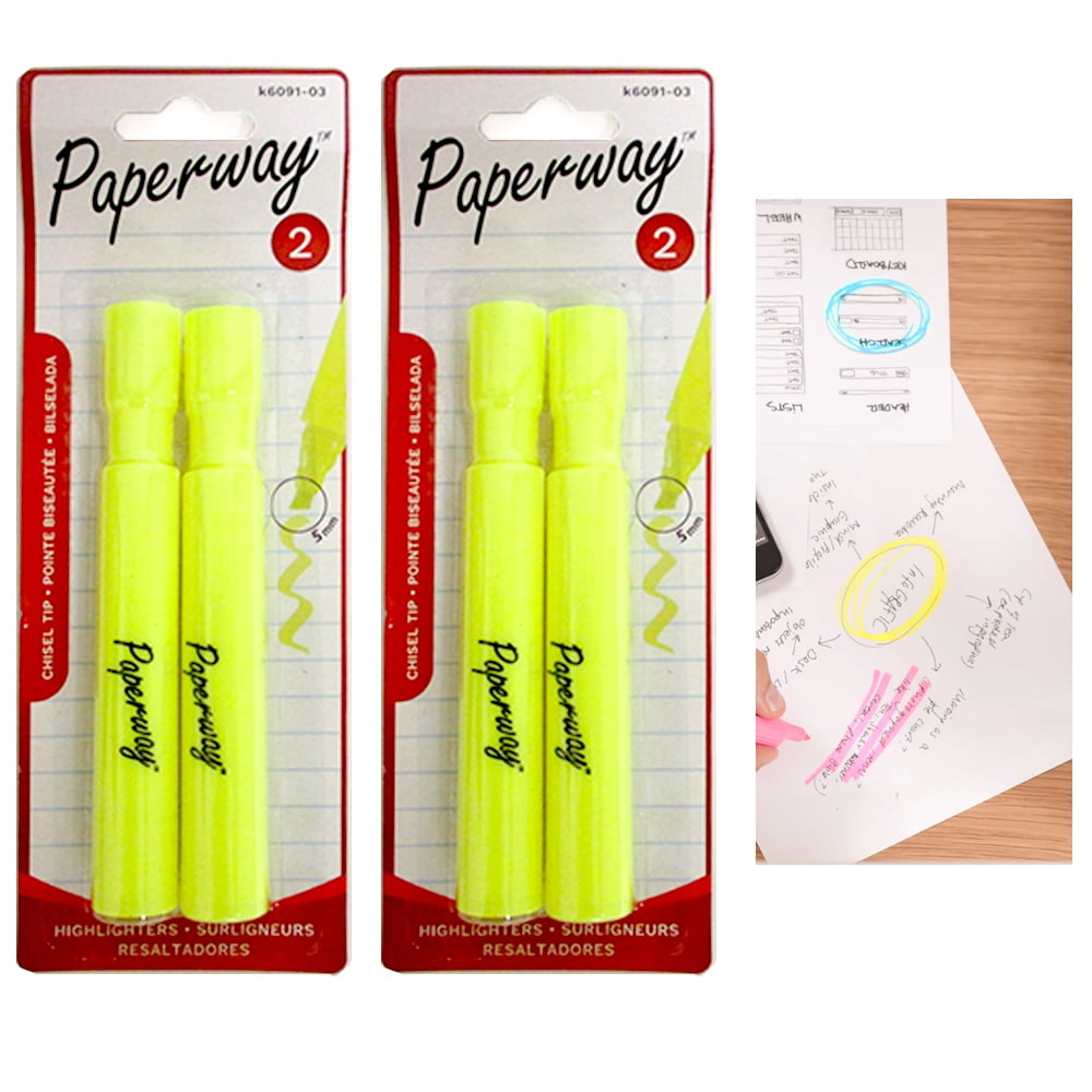 4 Pc Yellow Highlighter Pen Markers Chisel Tip Fluorescent Note Taking