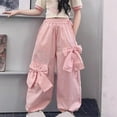 thumbnail image 4 of MKOSPLRT Bow Cargo Pants for Girl 5-16 Years Elastic Waist Baggy Wide Leg Pants Solid Casual Cinch Bottom Dance Pants with Pocket, 4 of 5