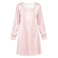 thumbnail image 4 of Girls Satin Nightgown Long Sleeve Ruffle Cuff Crewneck Dress Kids Casual Comfy Loose Outfits for Lounge Wear Pink 7-8 Years, 4 of 8