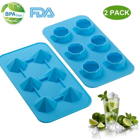 Diamond Ice Cube Tray - 2 Pack Silicone Ice Make Mold - 3D Jelly & Candy & Chocolate & Coffee & Whisky Freeze Ice Molds