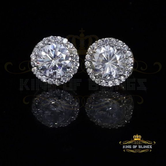 King of Bling's 925 White Silver 4.42ct Cubic Zirconia Women's & Men's Hip Hop Round Earrings