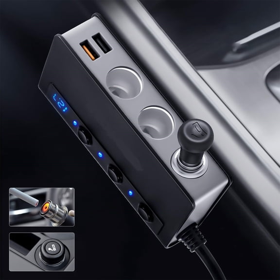 WIZUTIZ Fast Charge 3.0 Car Cigarette Lighter Splitter 12V 24V 3 Socket 180W Power Adapter With 4 USB Ports Voltage Display Independent Switches For Dash Cam GPS Phone Tablet Accessories