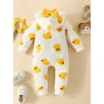 thumbnail image 4 of Coduop Infant Baby Girls Bow Hooded Romper Long Sleeve Print Zip Up Jumpsuit 0-18M, 4 of 9