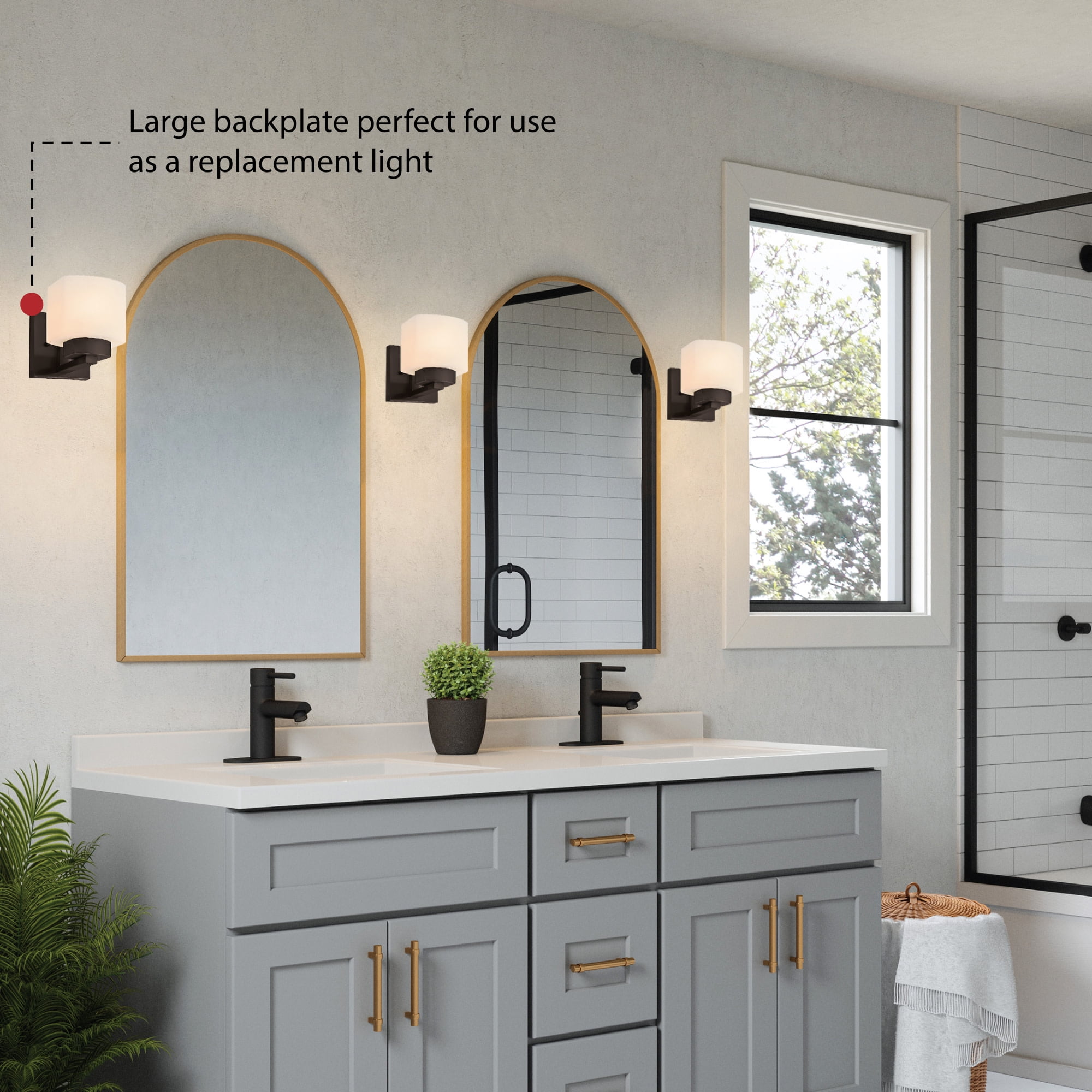 Design House Dove Creek 1-Light Dimmable Wall Light with Frosted Glass, Matte Black
