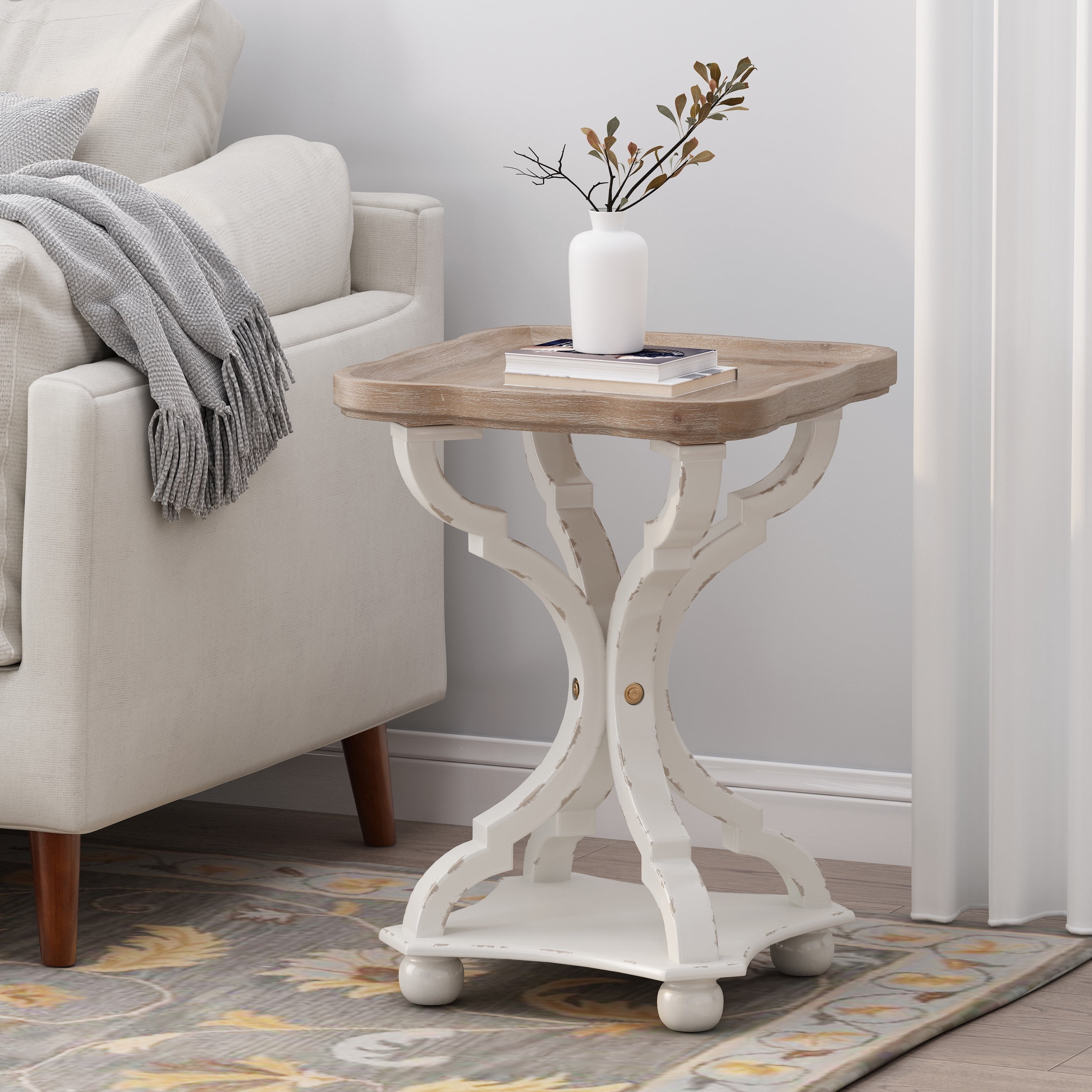 Noble House Noble House Leviathan MDF Accent Table, Distressed White, Natural