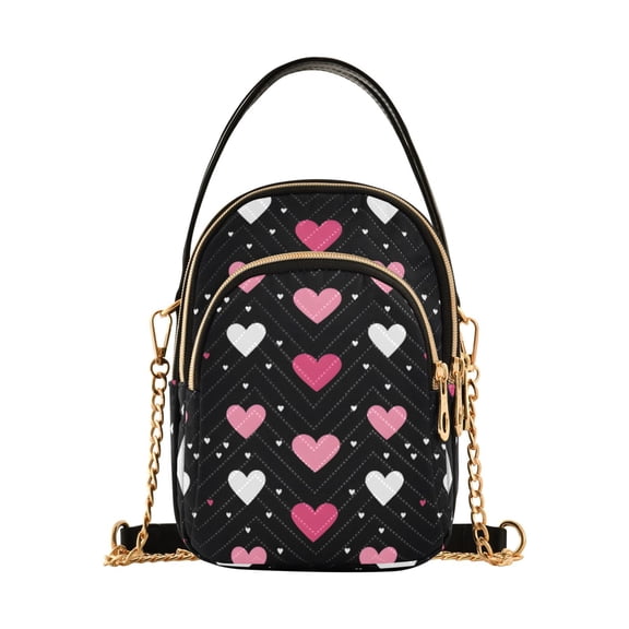 joogoo Women Valentine's Day Hearts Chain Crossbody Bags Shoulder Handbag Phone Purse
