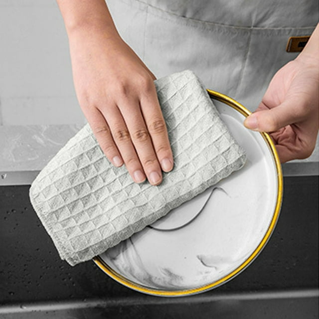 YAOMOBB Dish Towel Cleaning Waffle Design Microfiber Rag Oil Absorbent Kitchen Gadget