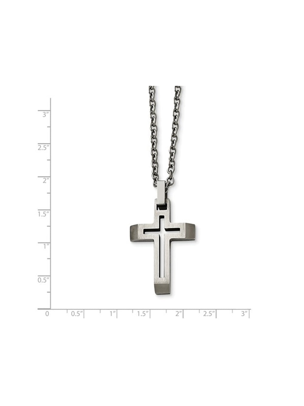 Gem & Harmony Mens Stainless Steel Brushed Cross Pendant Necklace with Chain for Men