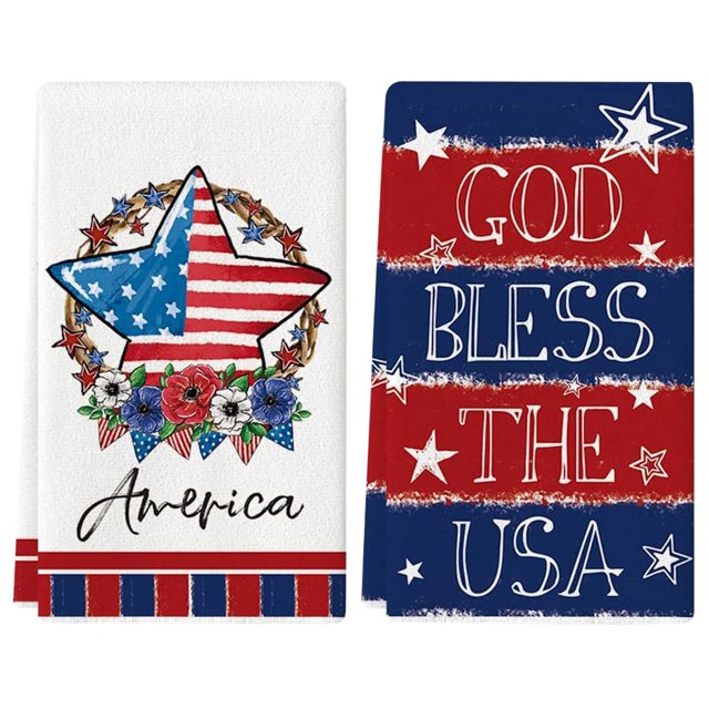 asddcavvf Independence Day Kitchen Towels Set Of 2 Colorful Star Flag Print Dish Towels Independence Day Decorations