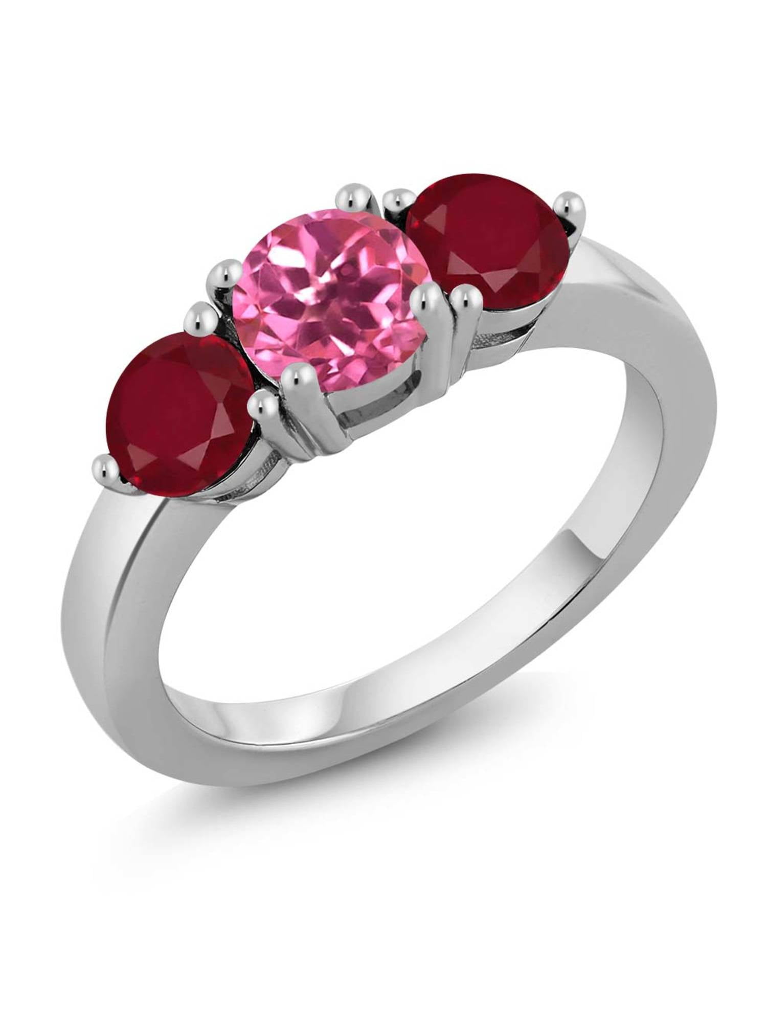 2.12 Ct Round Pink Mystic Topaz Red Ruby 925 Sterling Silver Ring by
