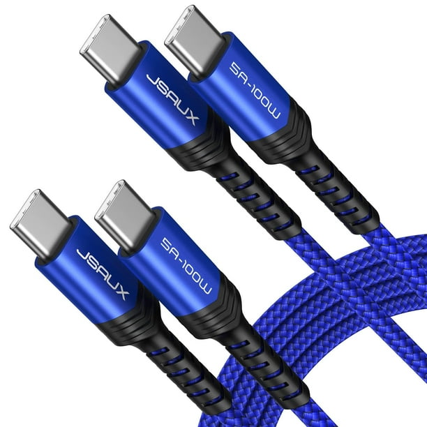 Cable USB C a USB C JSAUX, 100 W, 5 A, carga rápida, paquete de 2 m, azul