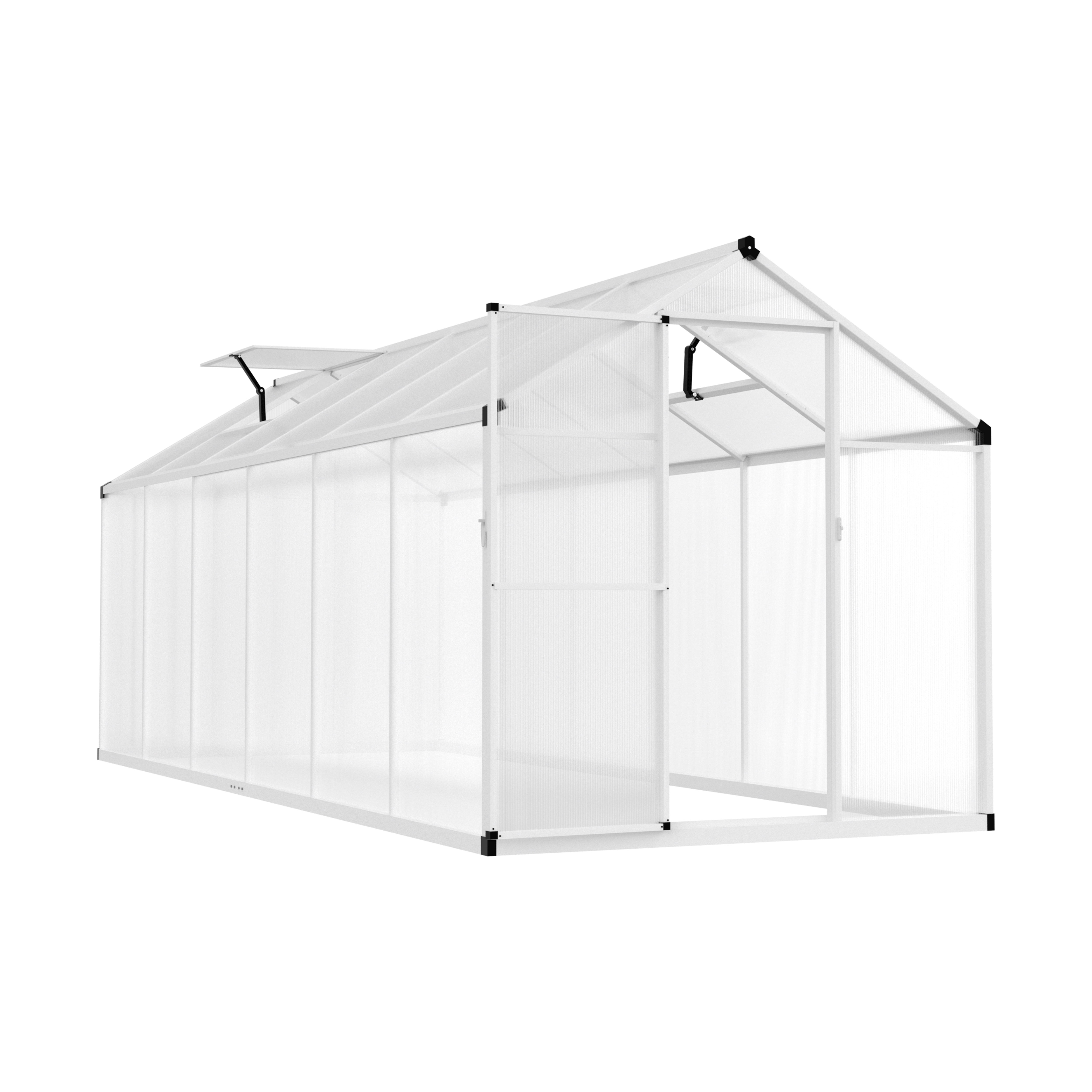 VEIKOUS 6' X 12' Outdoor Greenhouse, Walk-in Greenhouse W/ 2 Adjustable Roof Vents and Lockable Door, White