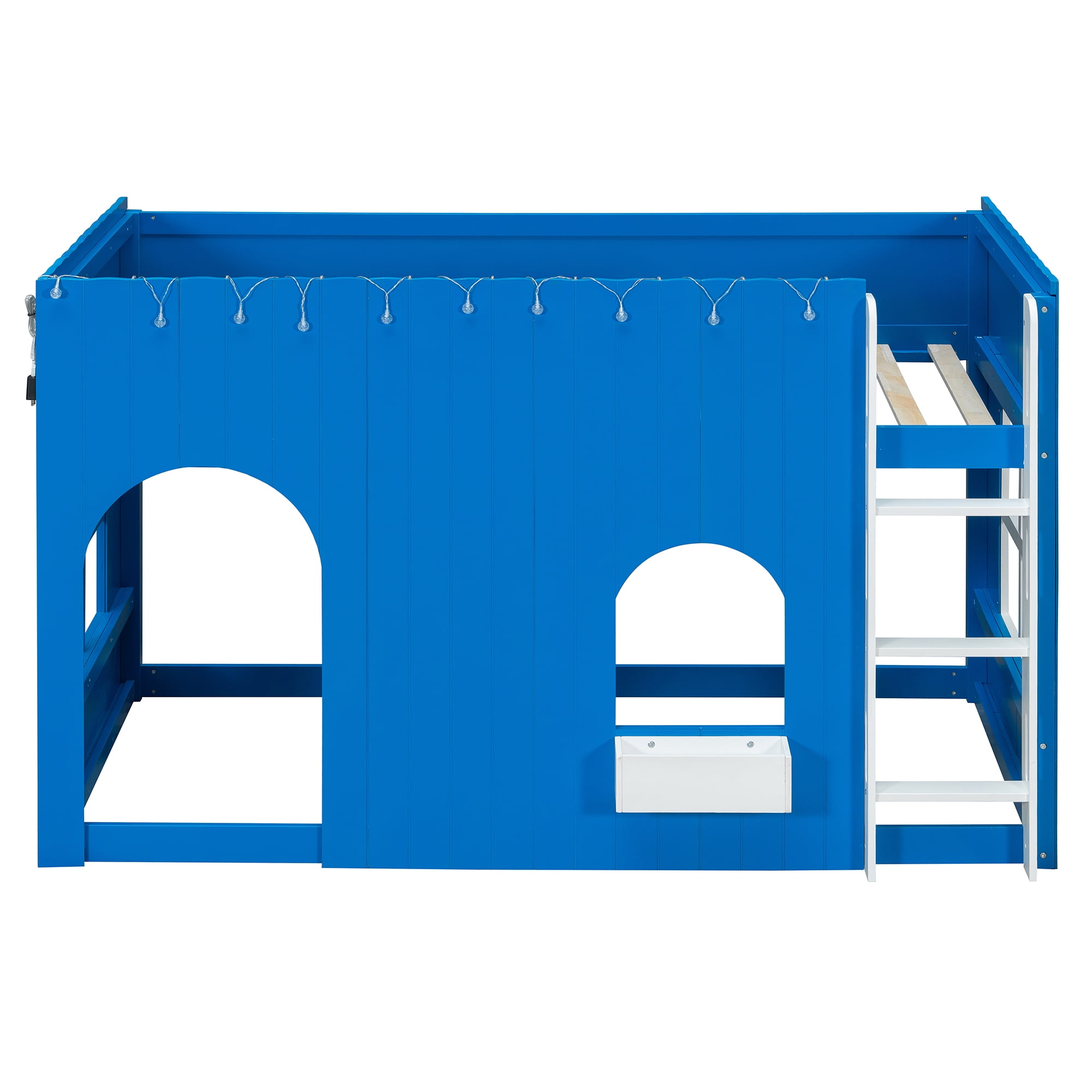 Mintazer Twin House Loft Bed with LED Lights, Kids Playhouse Bed with Ladder, Blue