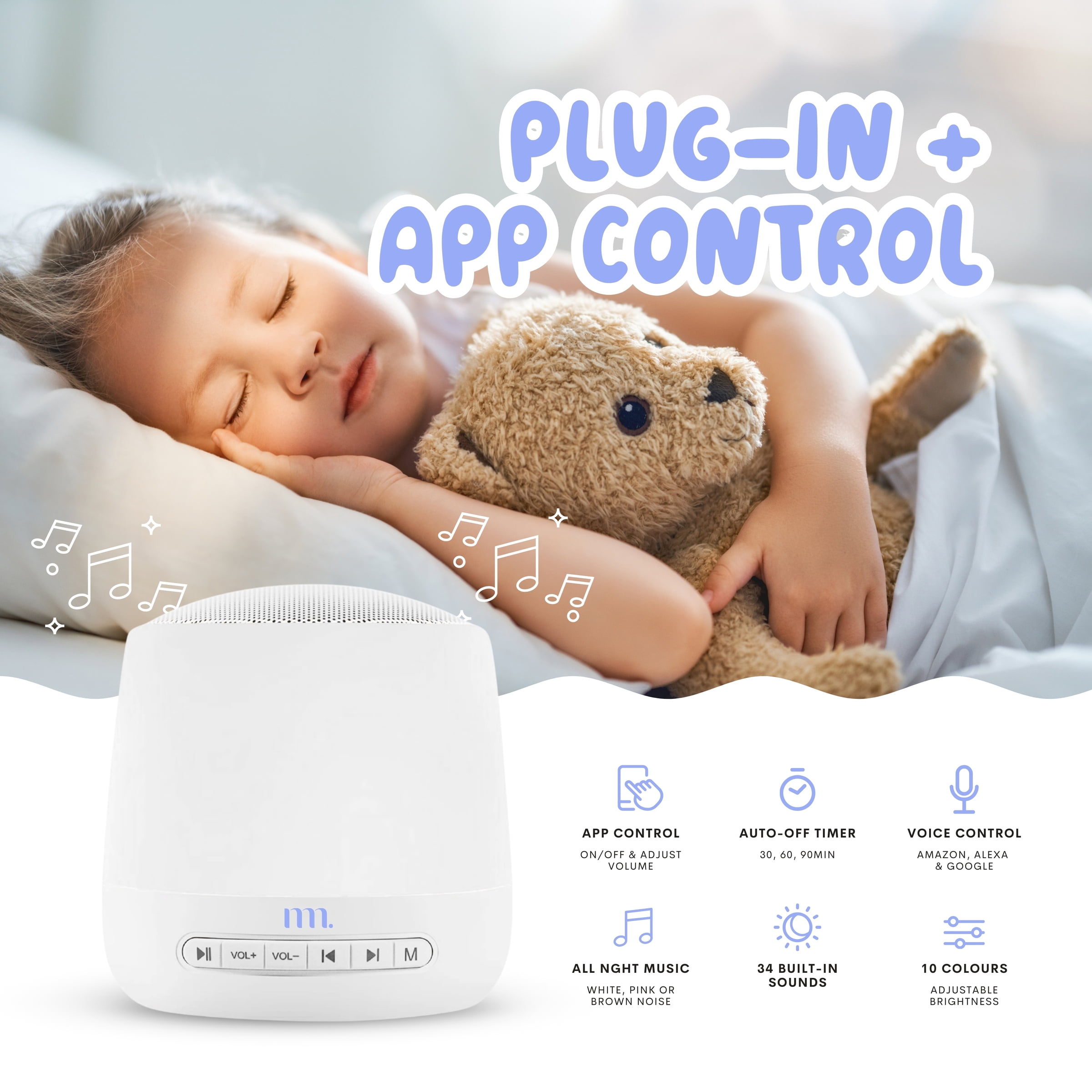 The Midwife Mumma Baby Sound Machine with Night Light, White Noise Machine for Baby Sleeping with 34 Soothing Sounds, Timer, App, Touch