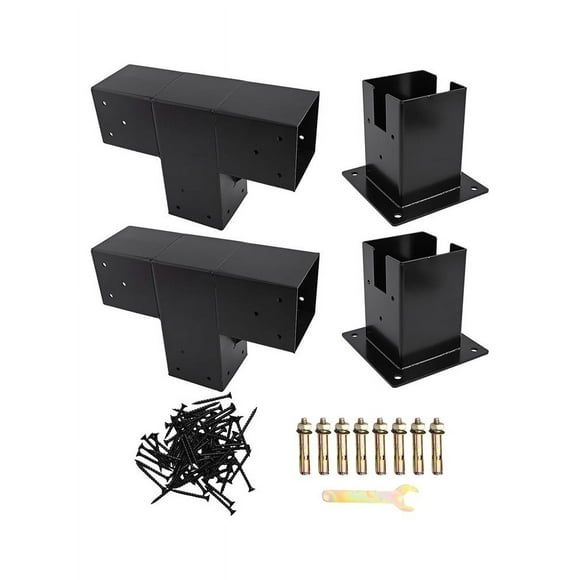 MYG Steel Woodwork Pergola Kit Elevated Wood Stand T Bracket Hardware for 4x4 Lumber