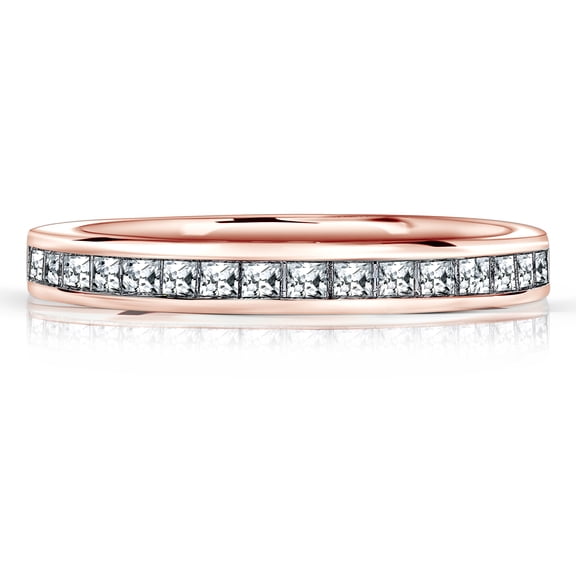 JeenMata 0.25 Carat Princess Cut April Birthstone Anniversary Ring - Pave Channel Band - 18K Rose Gold Plating over Silver