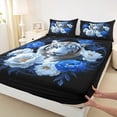 thumbnail image 3 of Feelyou Jungle White Tiger Queen Sheet Sets, Blue Rose Flower Flat Sheet, Couple Lover Men Women Queen Fitted Sheet, Microfiber Bedroom Decor, 4-Piece, 3 of 7