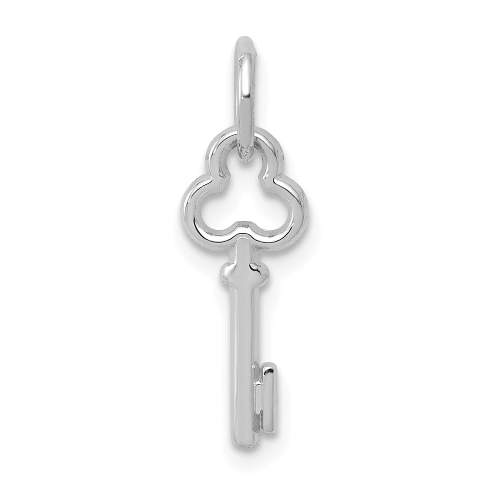 Solid 14k White Gold I Key Pendant Charm (4mm x 19mm)