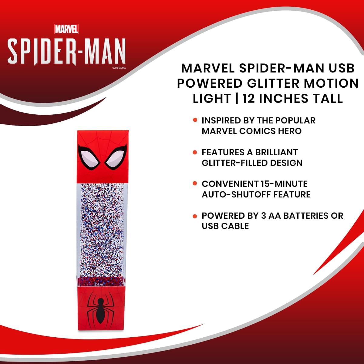 Toynk Toys Marvel USB Powered Glitter Motion Spiderman LED Night Light
